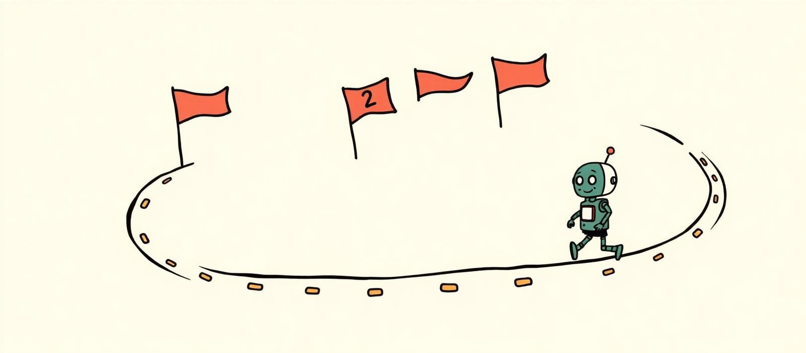 Cartoon robot walking a numbered path